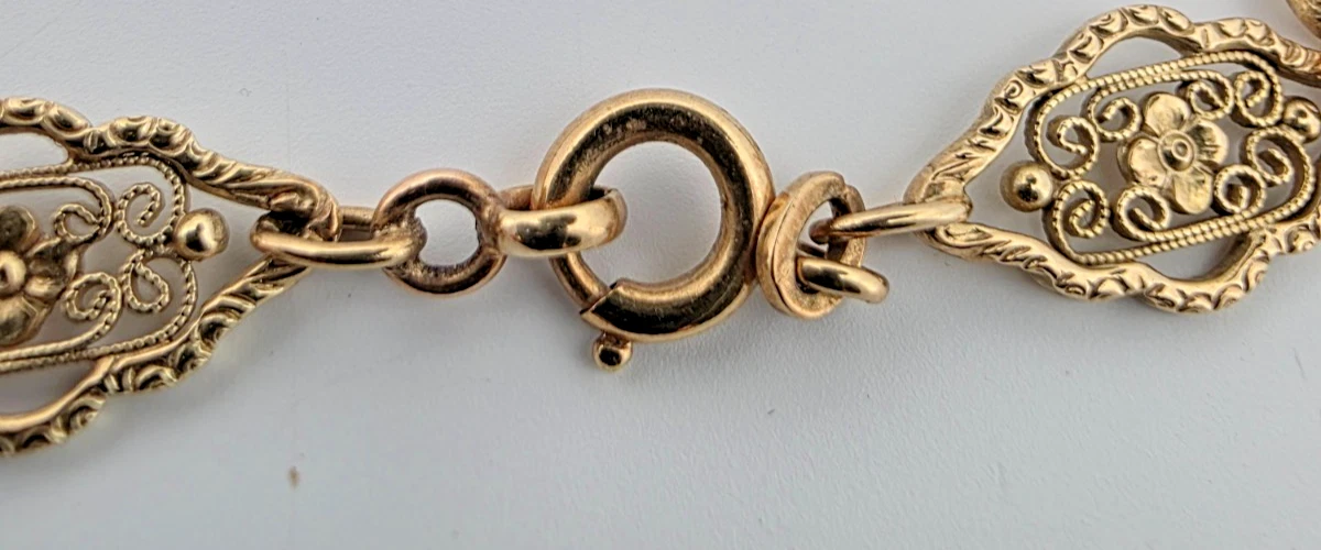 Collier En Or Doré Filigrané 14 Carats 585 Or, Environ 18 g, Bijou Vintage – Image 10