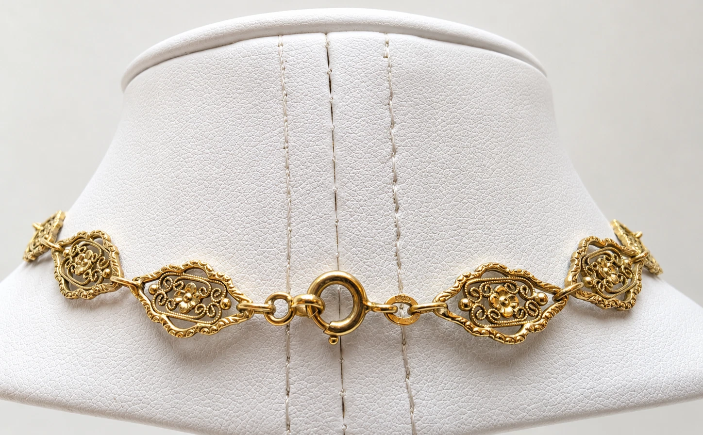 Collier En Or Doré Filigrané 14 Carats 585 Or, Environ 18 g, Bijou Vintage – Image 8