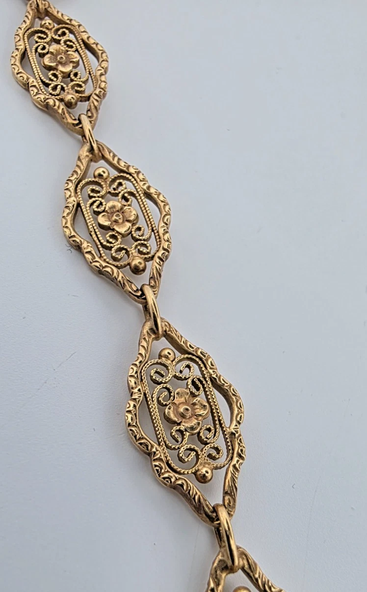 Collier En Or Doré Filigrané 14 Carats 585 Or, Environ 18 g, Bijou Vintage – Image 9