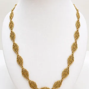 Collier En Or Doré Filigrané 14 Carats 585 Or, Environ 18 g, Bijou Vintage