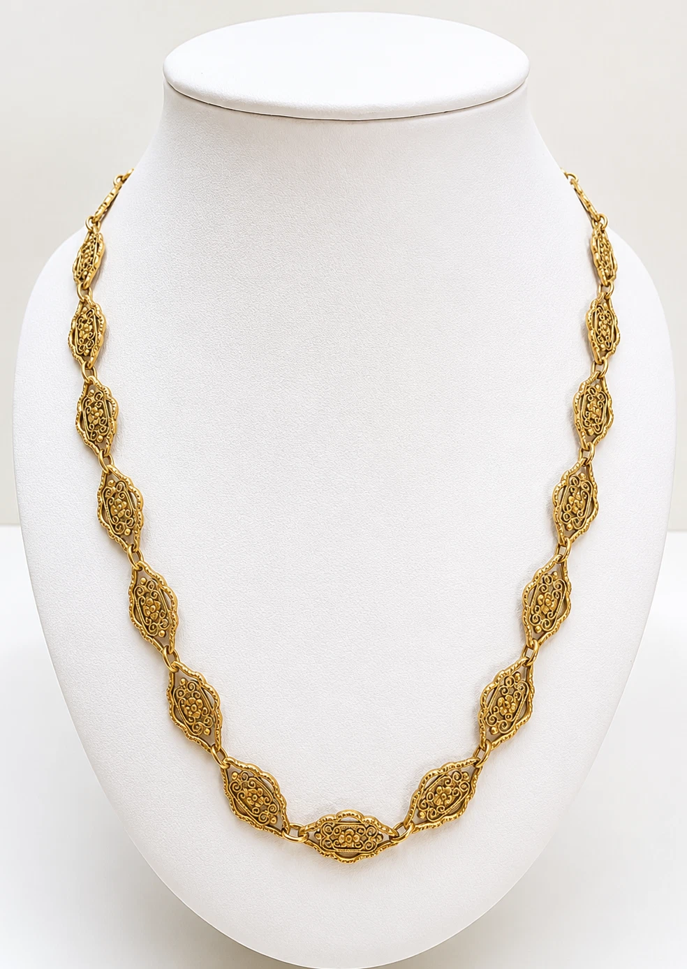 Collier En Or Doré Filigrané 14 Carats 585 Or, Environ 18 g, Bijou Vintage