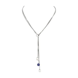 Collier Négligé en or blanc, perles et lapis-lazuli