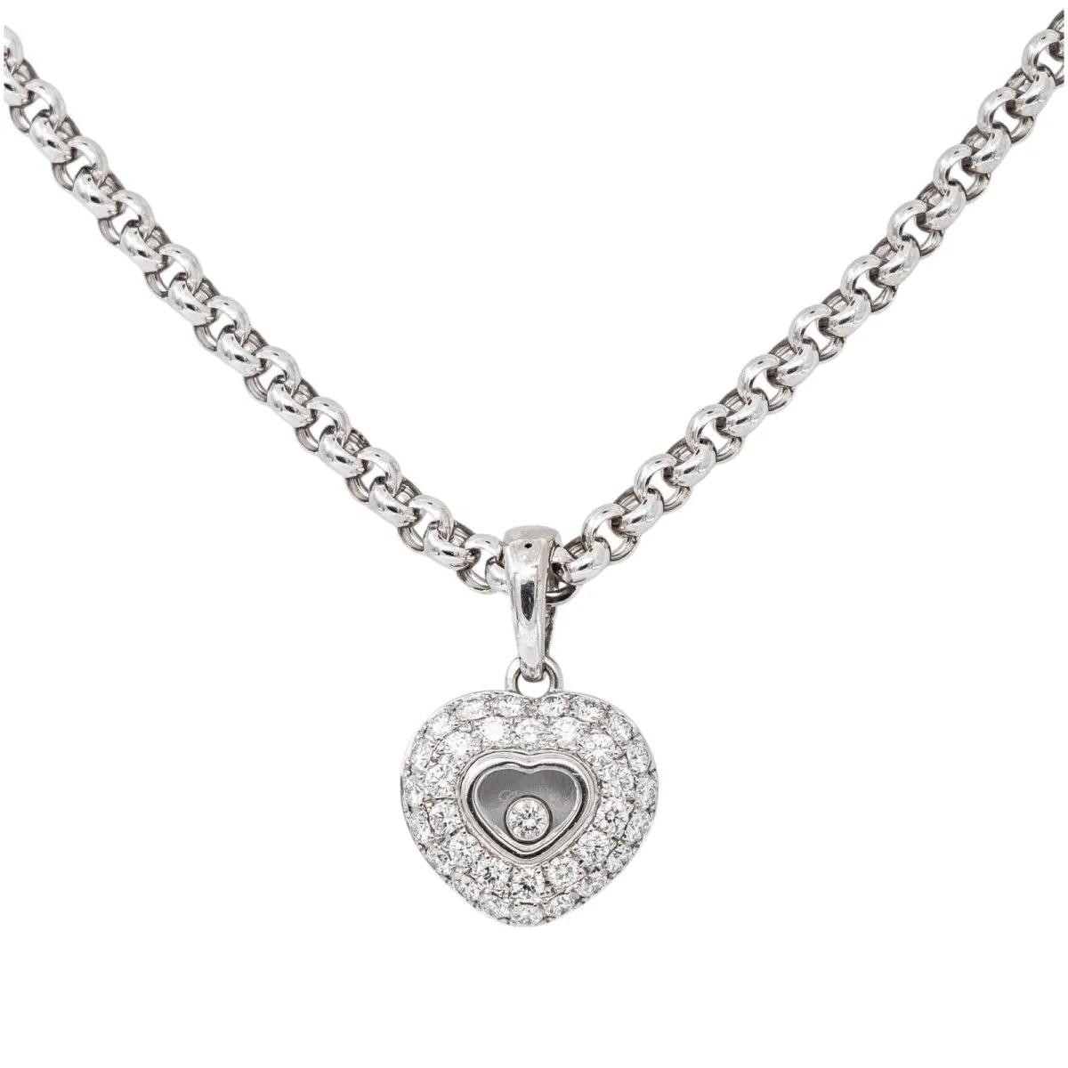 Collier Pendentif CHOPARD Happy Diamonds en or blanc et diamants .