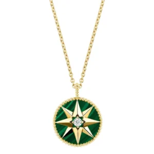 Collier Pendentif DIOR Rose des Vents MM en or jaune, malachite et diamant