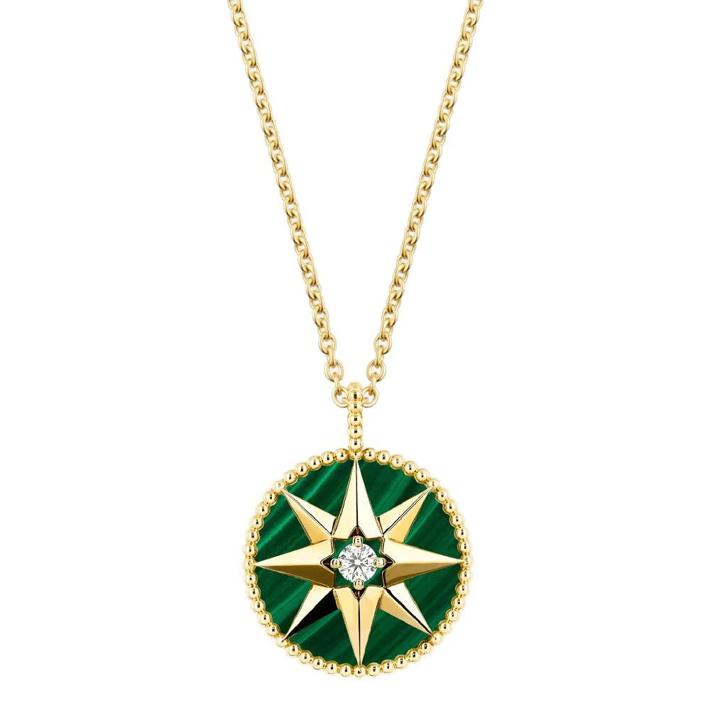 Collier Pendentif DIOR Rose des Vents MM en or jaune, malachite et diamant
