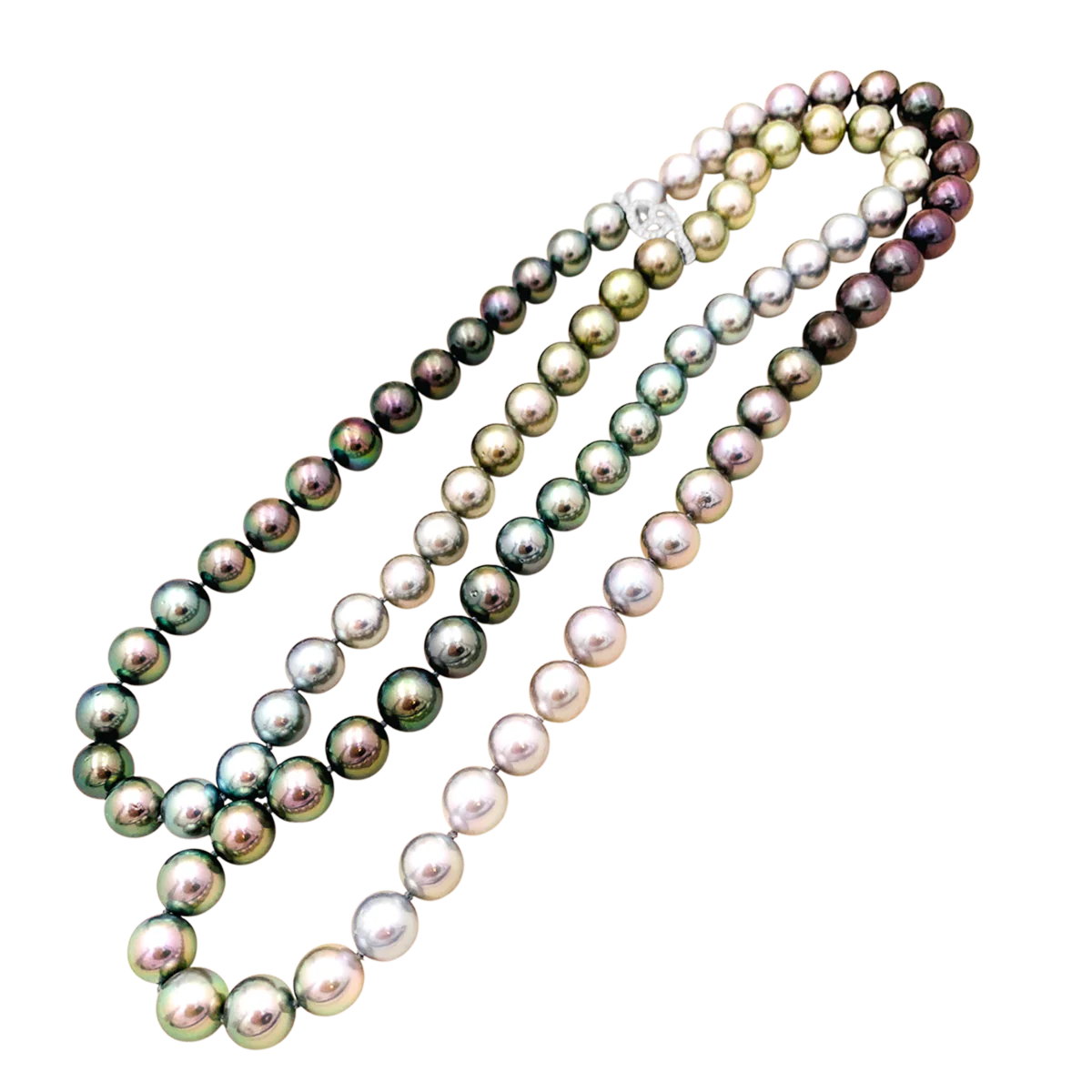 Collier Sautoir en or blanc, perles et diamants – Image 3