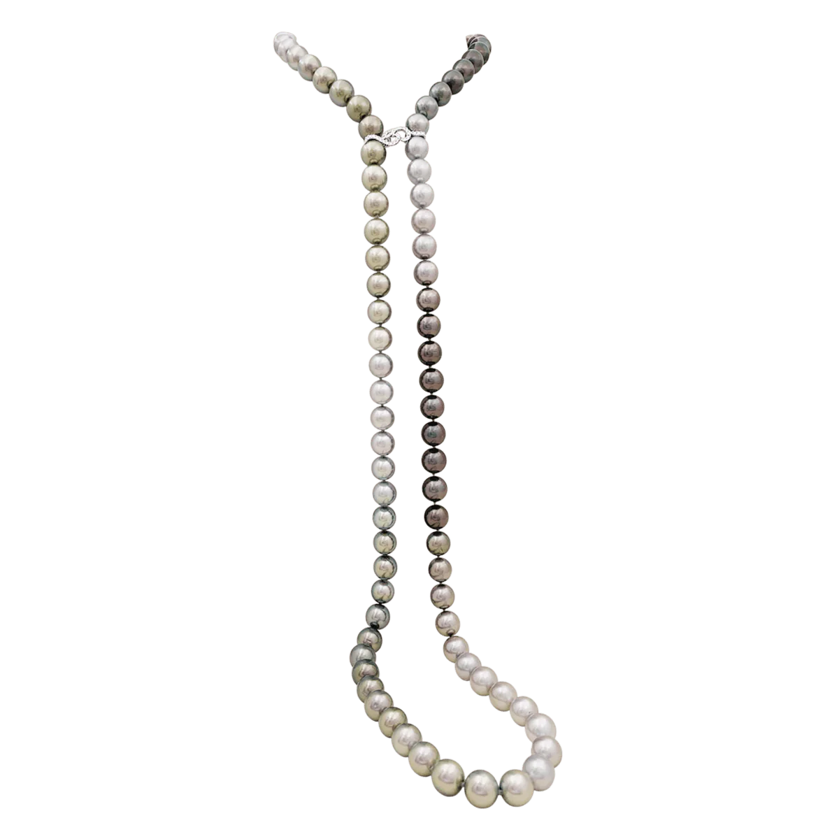 Collier Sautoir en or blanc, perles et diamants