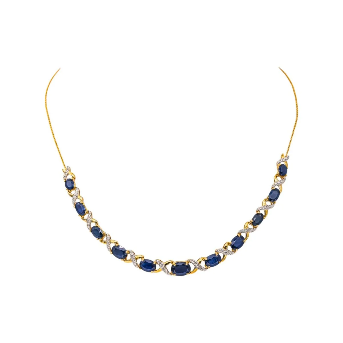 Collier en or blanc, or jaune, saphirs et diamants – Image 4