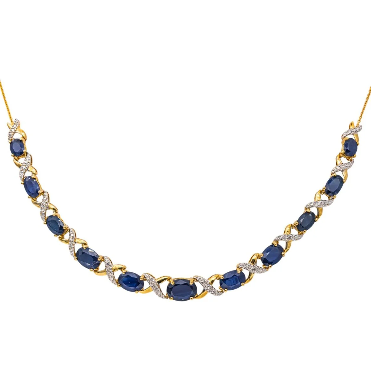 Collier en or blanc, or jaune, saphirs et diamants