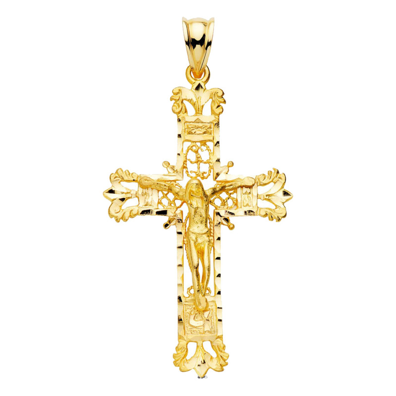 Croix Christ Filigrane, Or Jaune 750, 42x27 mm