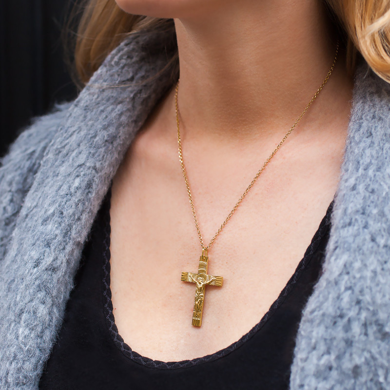 Croix Christ Solaire, Or Jaune 750, 30x42mm