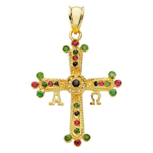 Croix Covadonga, Or jaune 750 & Pierres, 24x32mm