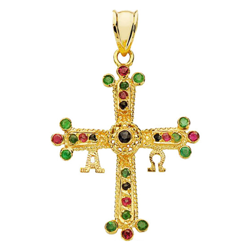 Croix Covadonga, Or jaune 750 & Pierres, 24x32mm