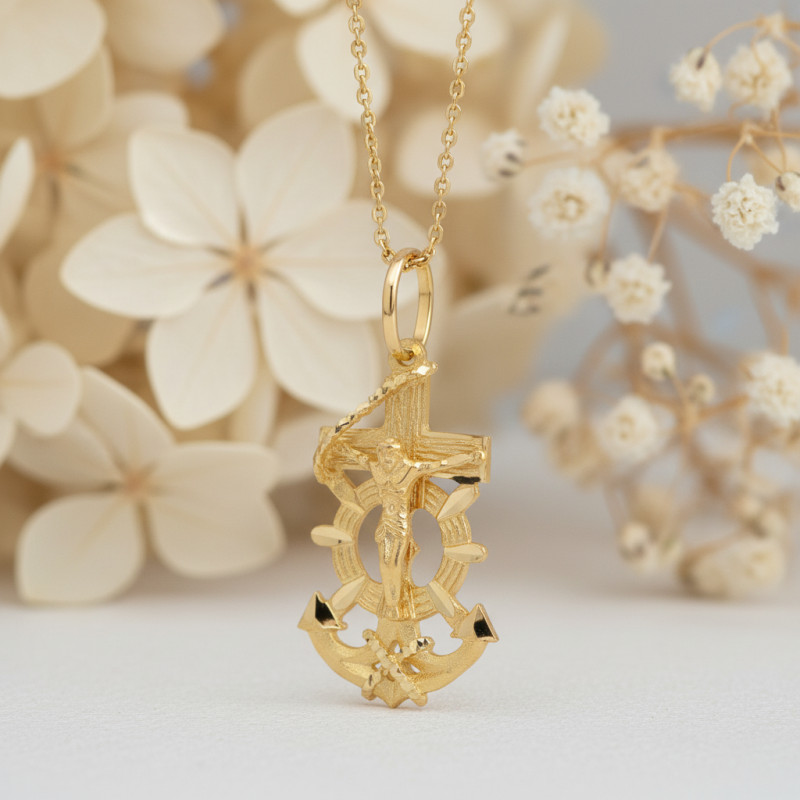 Croix Marine & Christ, Or jaune 750, 15x30mm – Image 2