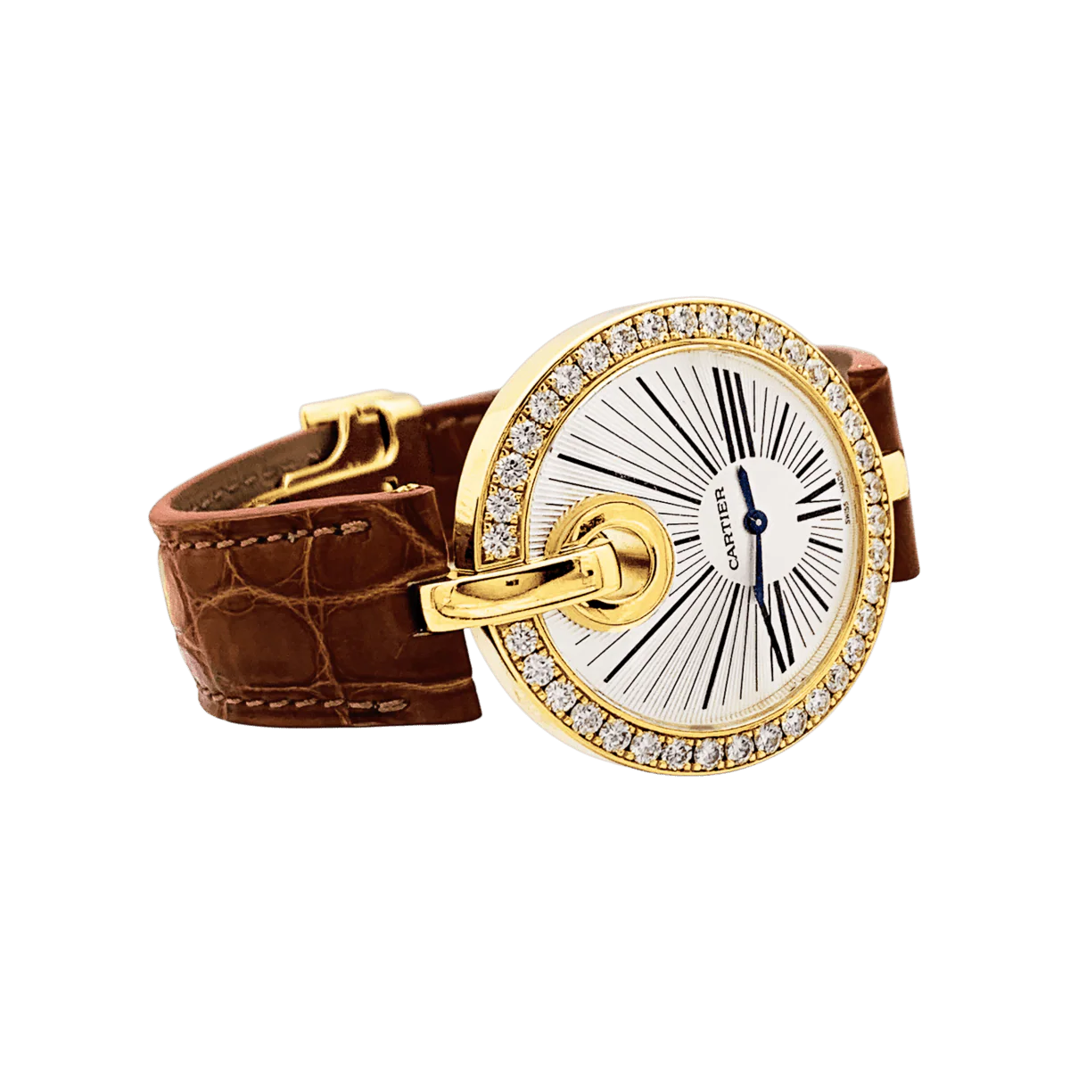 Montre CARTIER "Captive" en or jaune, acier, cuir et diamants – Image 5