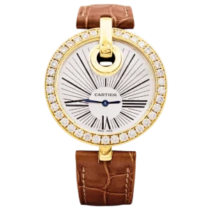 Montre CARTIER "Captive" en or jaune, acier, cuir et diamants