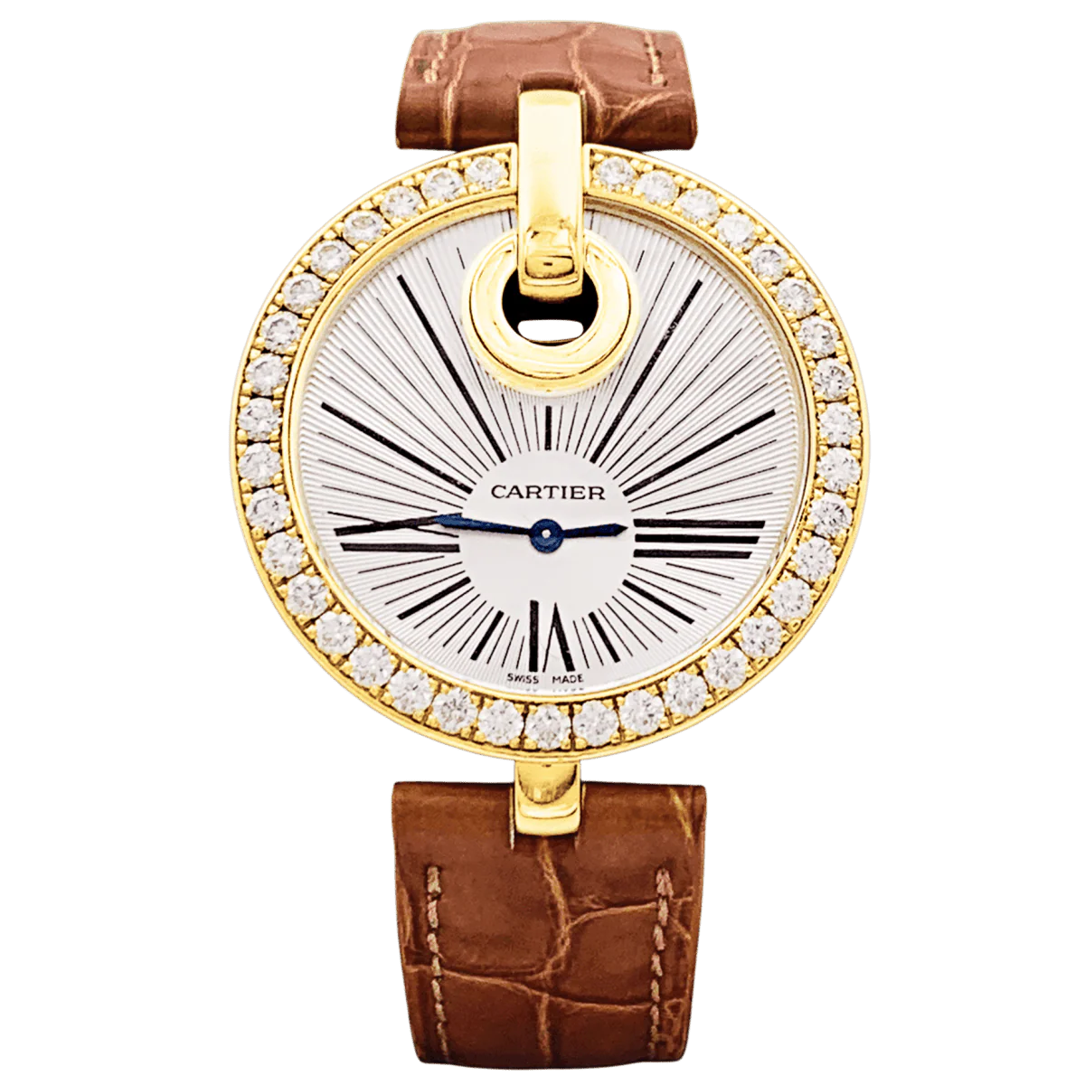 Montre CARTIER "Captive" en or jaune, acier, cuir et diamants