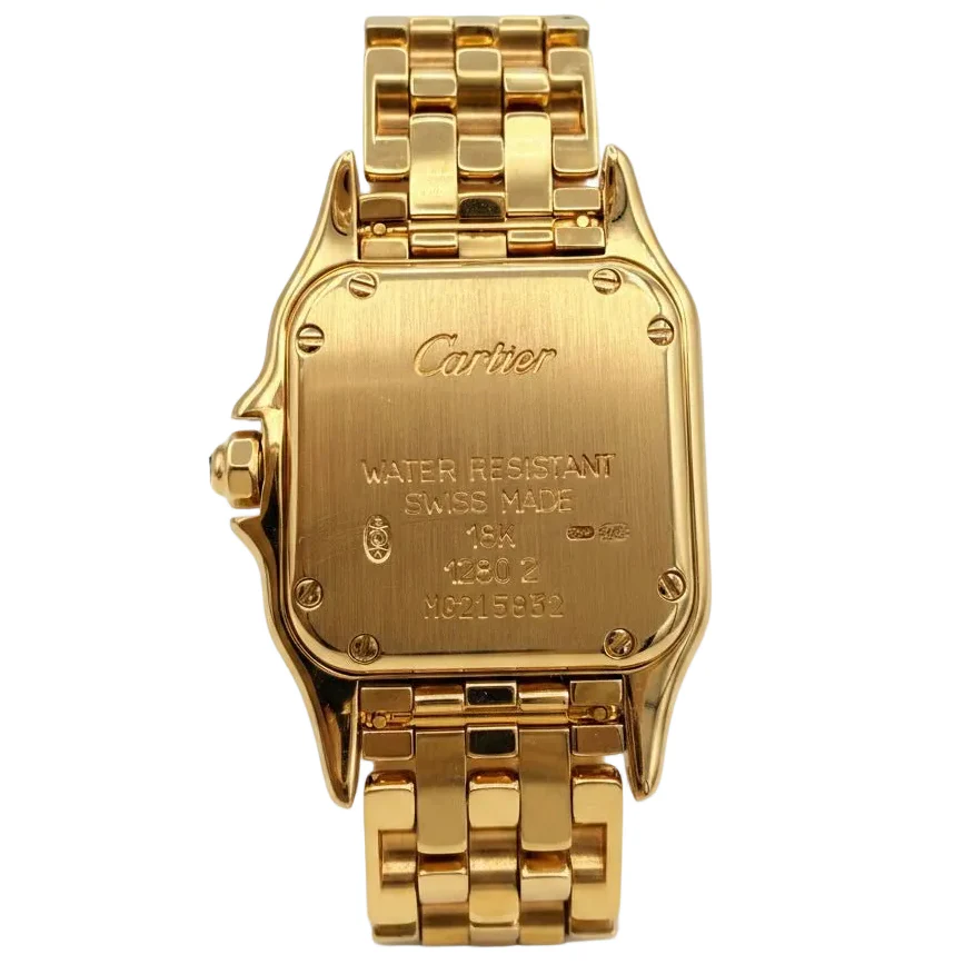 Montre CARTIER "Panthère" en or jaune, calcédoine et diamants – Image 4