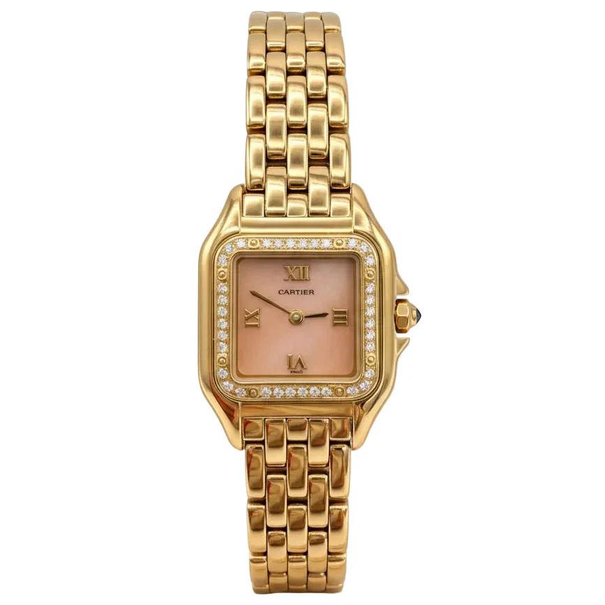 Montre CARTIER Panthère en or jaune, calcédoine et diamants