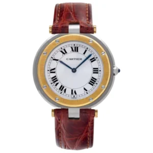 Montre CARTIER Santos Galbée en or jaune, acier, cuir et quartz