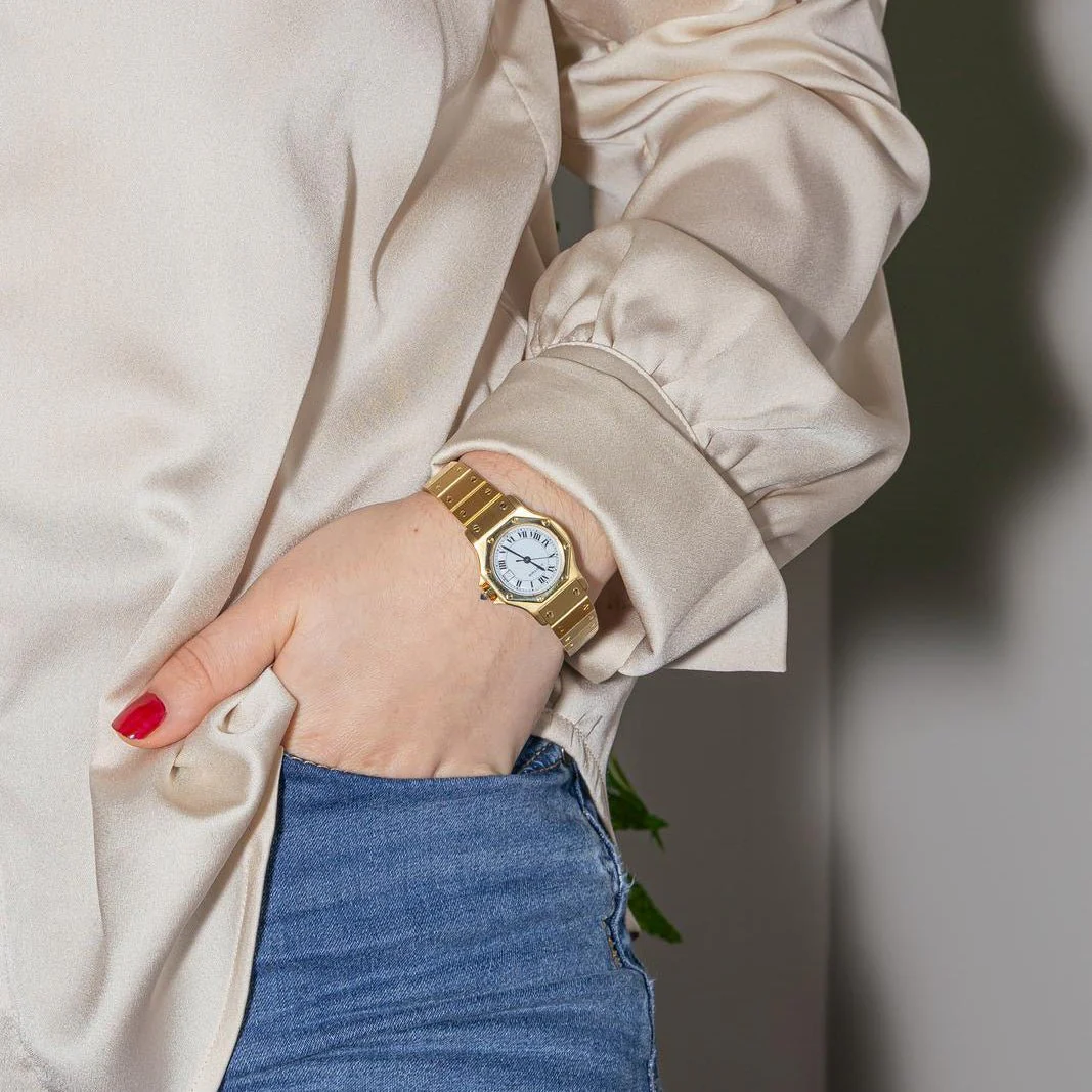Montre CARTIER "Santos Octogonale" en or jaune et saphir – Image 2