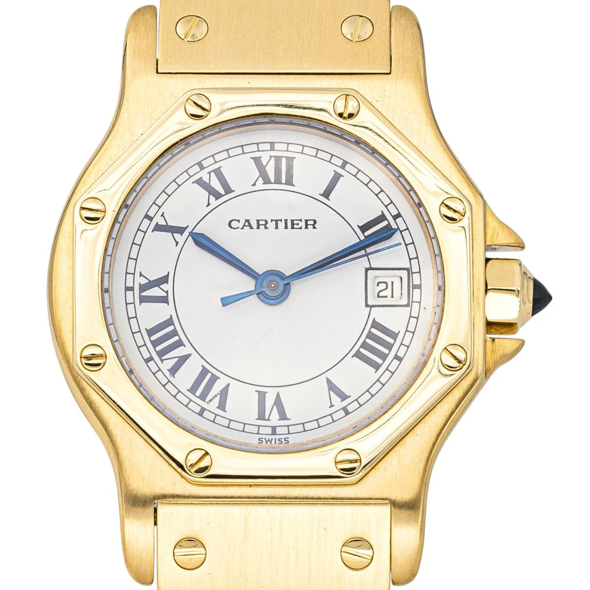 Montre CARTIER "Santos Octogonale" en or jaune et saphir – Image 3