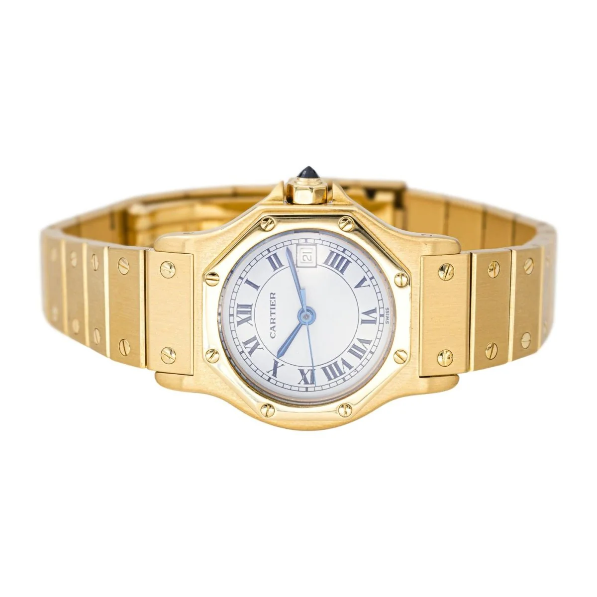 Montre CARTIER "Santos Octogonale" en or jaune et saphir – Image 5