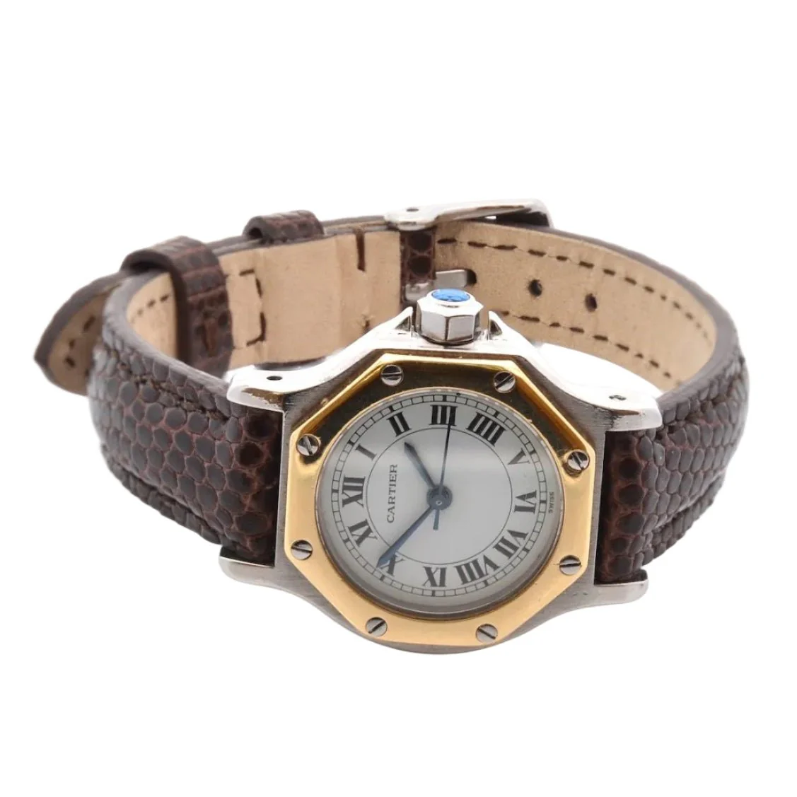 Montre CARTIER "Santos" en or jaune, acier et cuir – Image 3