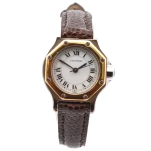 Montre CARTIER Santos en or jaune, acier et cuir
