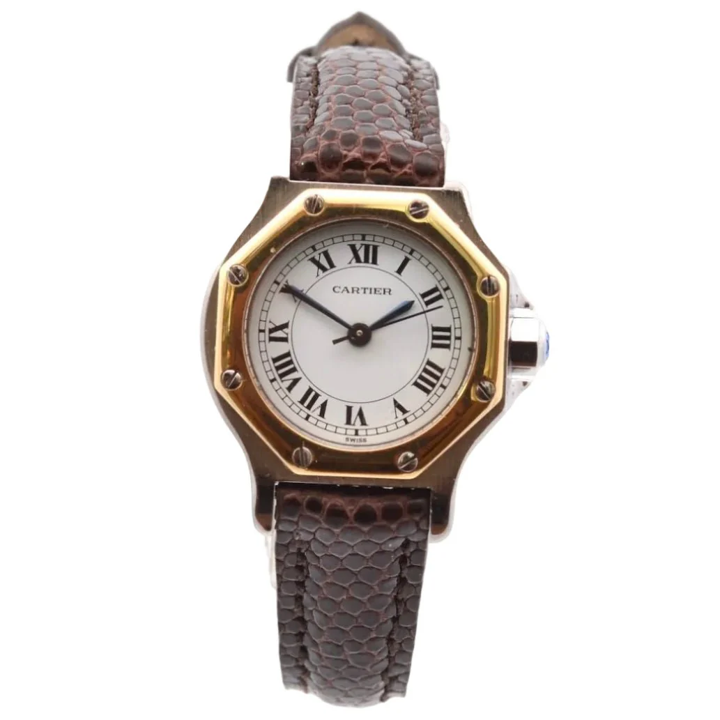 Montre CARTIER Santos en or jaune, acier et cuir