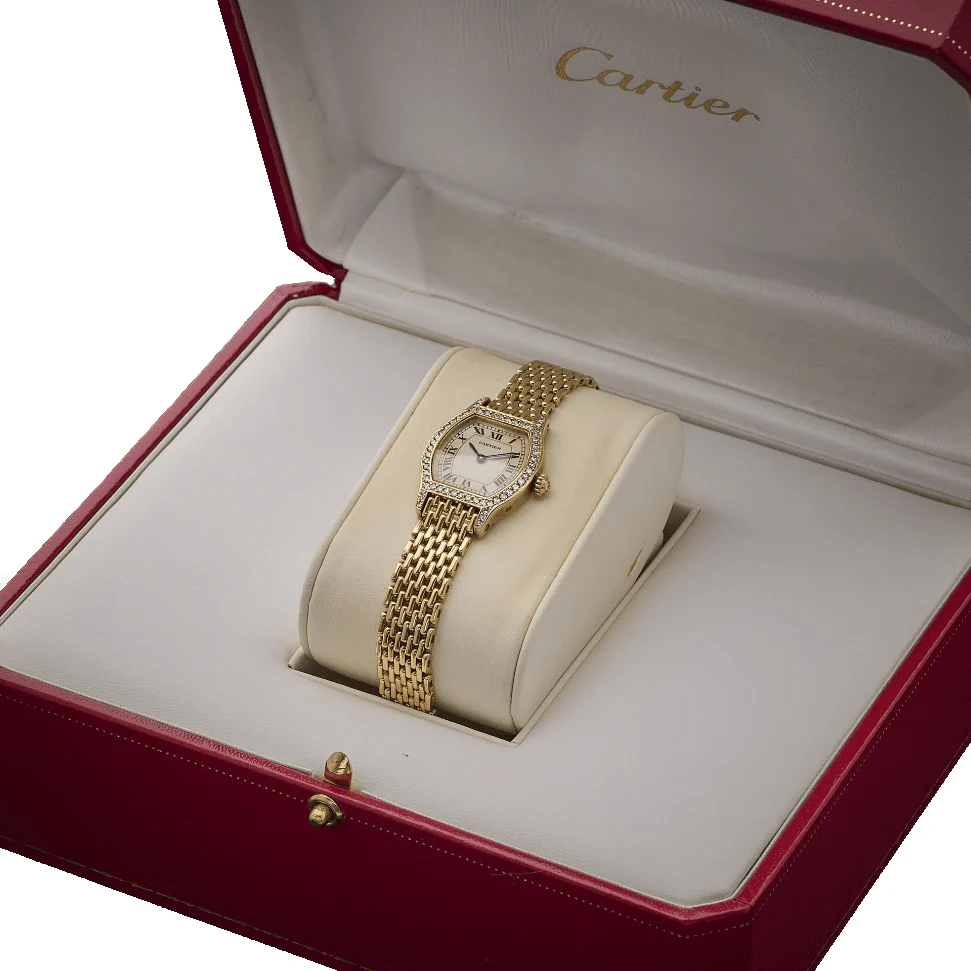 Montre CARTIER "Tortue" en or jaune, acier et diamants – Image 5