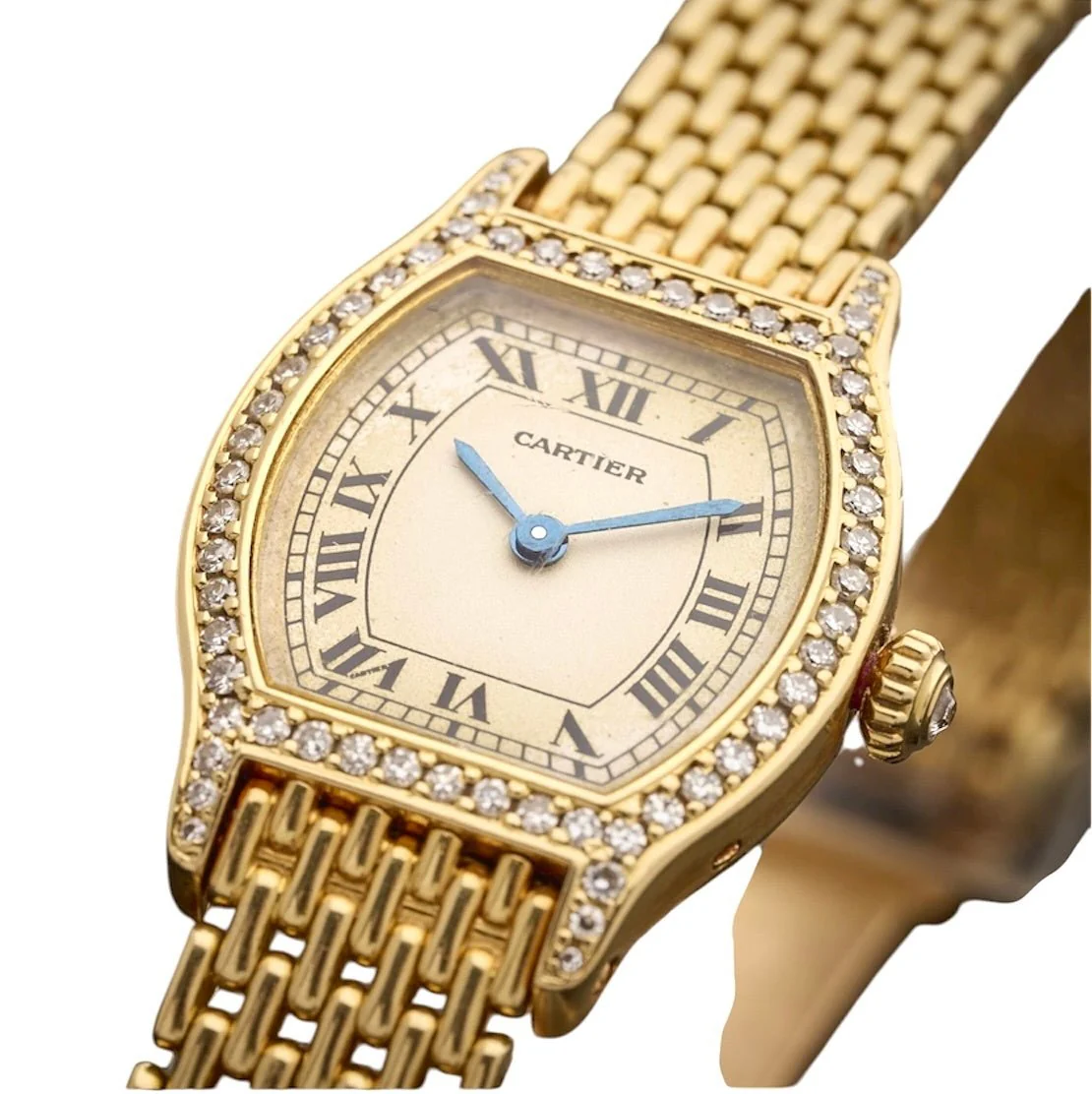 Montre CARTIER "Tortue" en or jaune, acier et diamants – Image 3