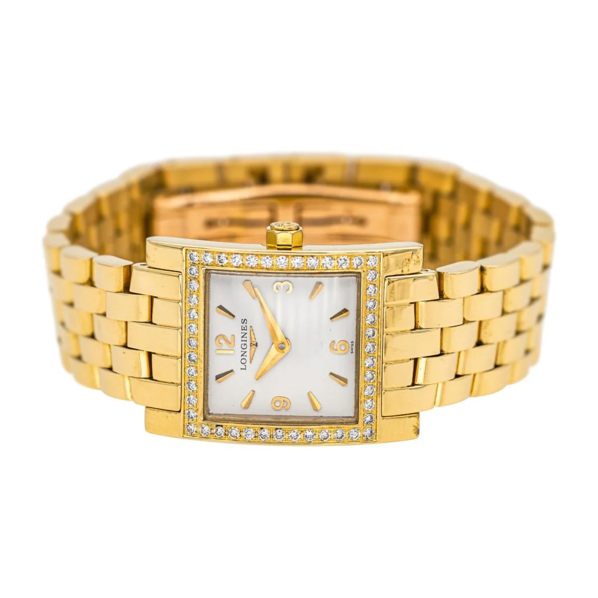 Montre LONGINES "Dolce Vita Square" en or jaune, quartz et diamants – Image 4