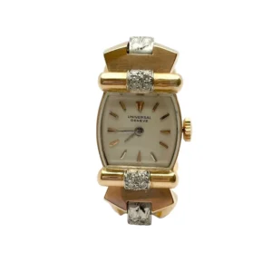 Montre UNIVERSAL GENEVE en or jaune, rubis et diamants