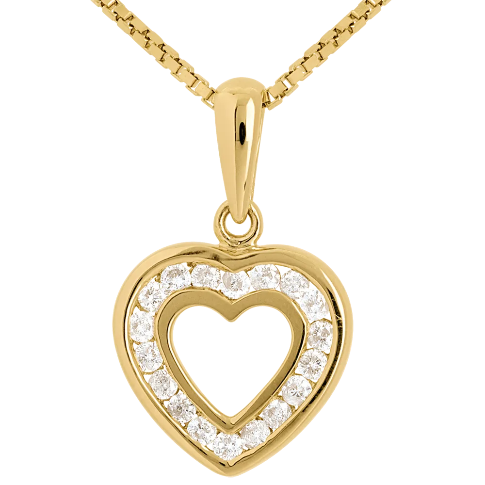 Pendentif Coeur - Or jaune 750 ‰ (18 carats) - Diamant
