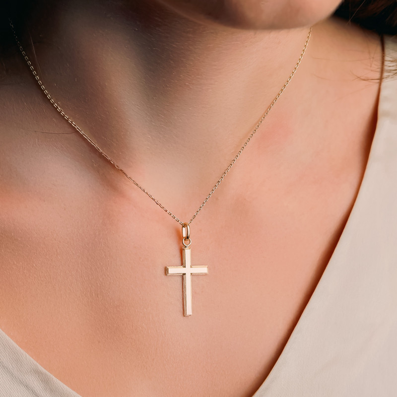 Pendentif Croix Bords Biseautés, Or Jaune 750, 18x30mm – Image 2