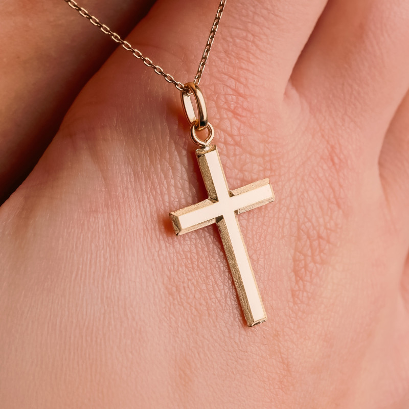 Pendentif Croix Bords Biseautés, Or Jaune 750, 18x30mm – Image 3