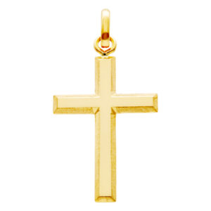 Pendentif Croix Bords Biseautés, Or Jaune 750, 18x30mm