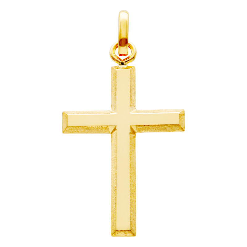 Pendentif Croix Bords Biseautés, Or Jaune 750, 18x30mm