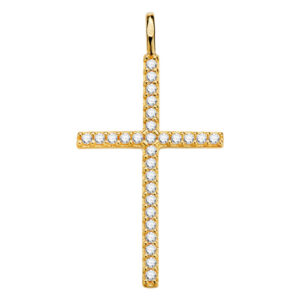 Pendentif Croix, Or Jaune 750 & Oxydes de Zirconium, 19x37 mm
