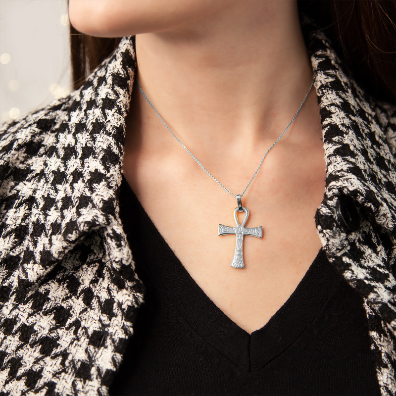 Pendentif Croix de Vie, Or Blanc, 36x25mm – Image 2