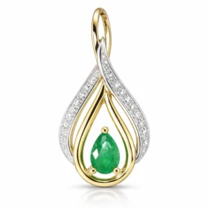Pendentif Or 750 Emeraude poire 6x4mm et Diamant