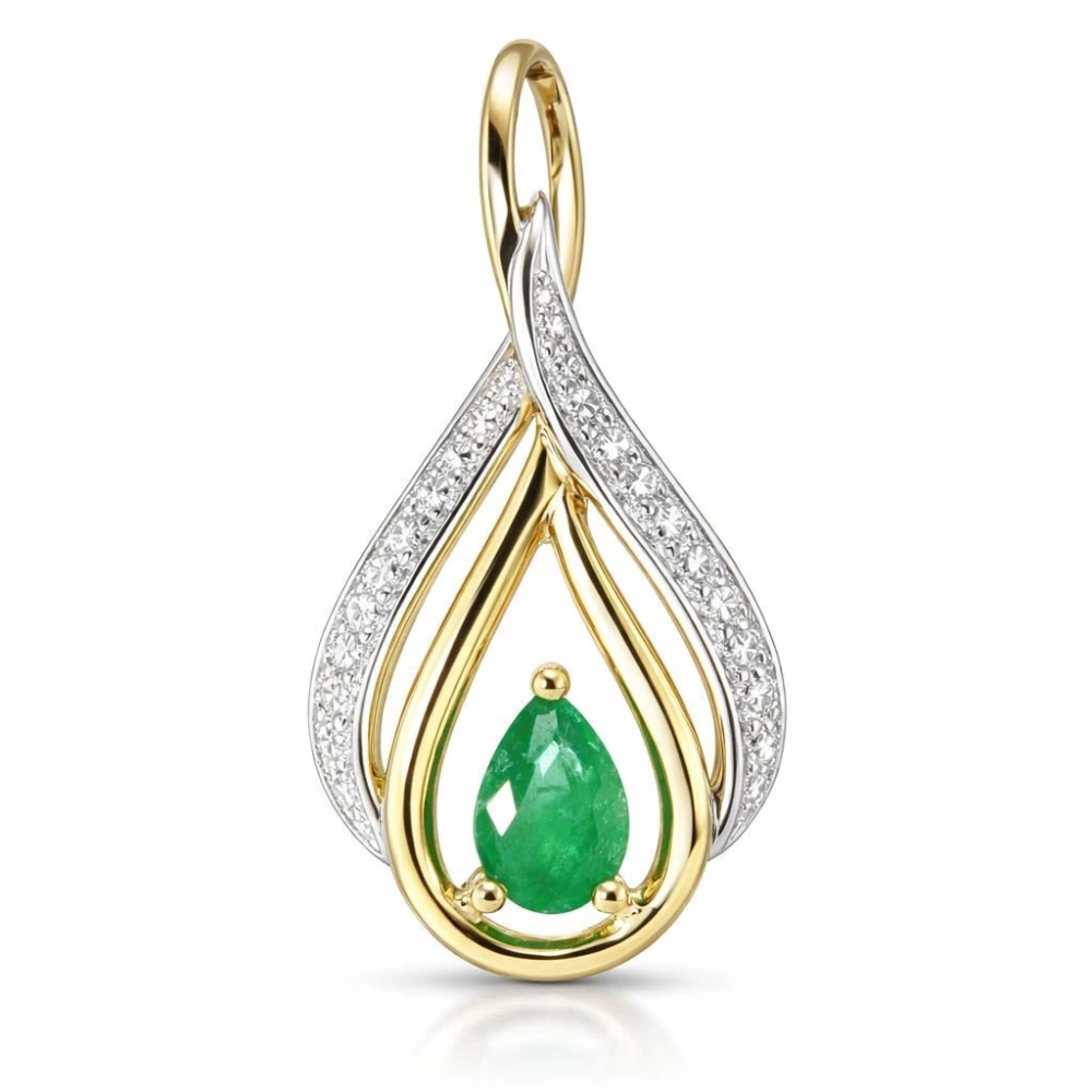 Pendentif Or 750 Emeraude poire 6x4mm et Diamant
