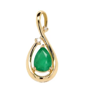 Pendentif Or Jaune 750 Emeraude Poire et Diamant
