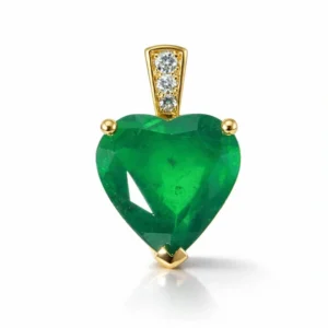 Pendentif Or Jaune 750 Emeraude coeur de 6 carats et diamants