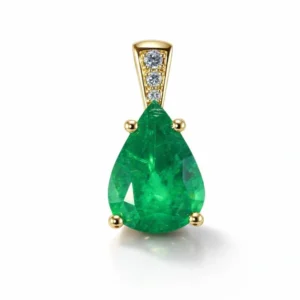 Pendentif Or Jaune 750 Emeraude poire 11x9mm AAA et diamants