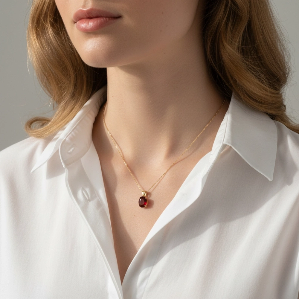 Pendentif Or Jaune 750 Rubis Traité Ovale 9x7mm