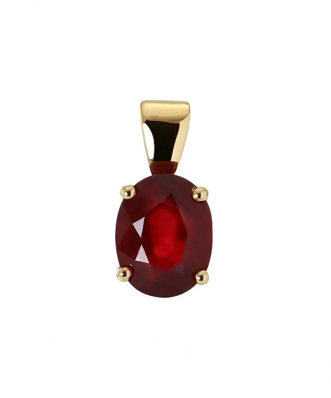 Pendentif Or Jaune 750 Rubis Traité Ovale 9x7mm