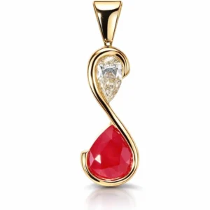 Pendentif Or Jaune 750 Rubis et Diamant Poire