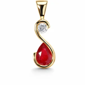 Pendentif Or Jaune 750 Rubis poire AAA et Diamant
